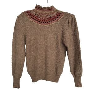 Vintage 20 Ans Knits by Mariea Kim Embroidered Boucle Yoke Sweater, Size S, EUC